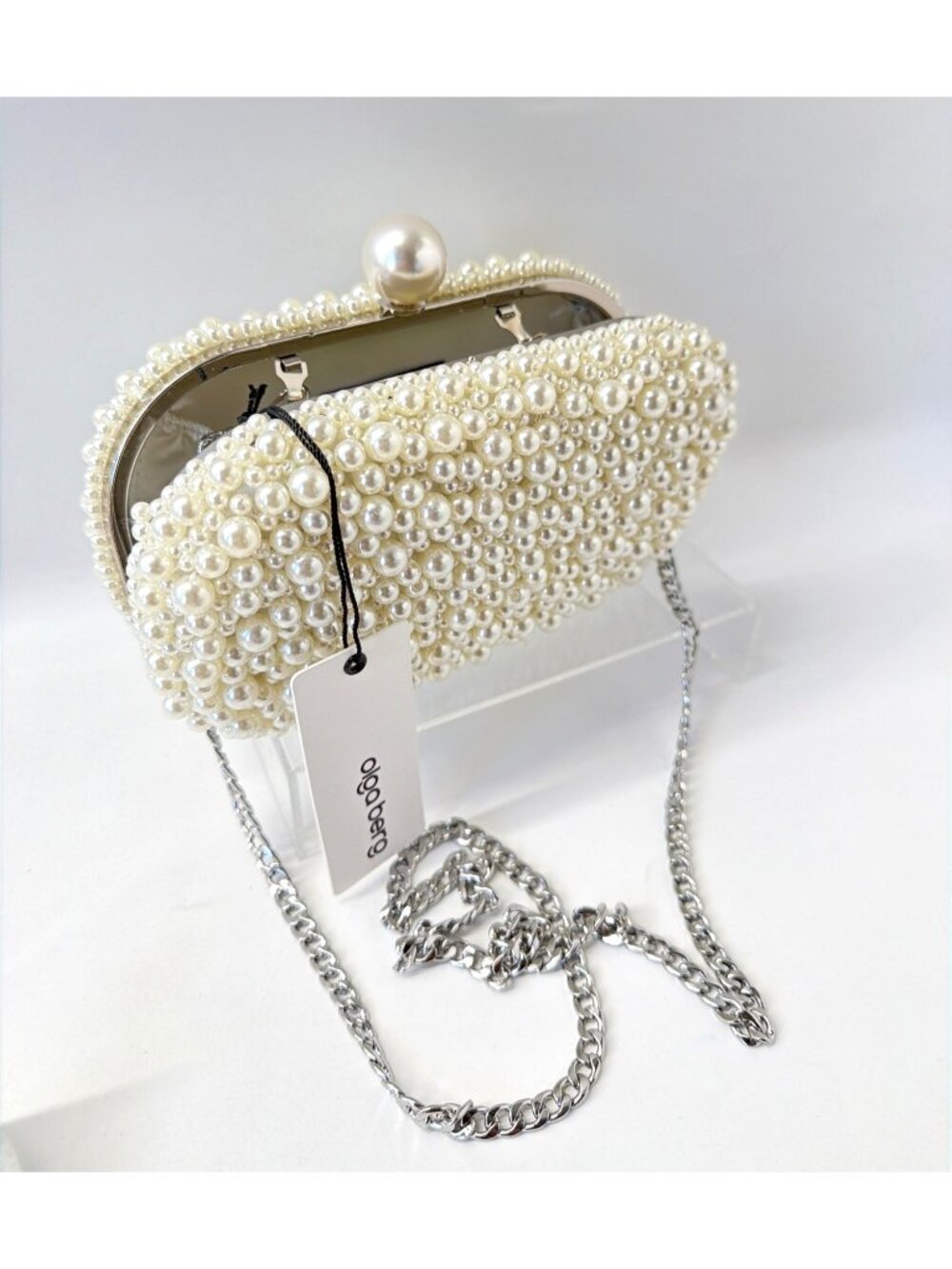 Olga Berg Valentina Faux Pearl Clutch Elegant Evening Bag